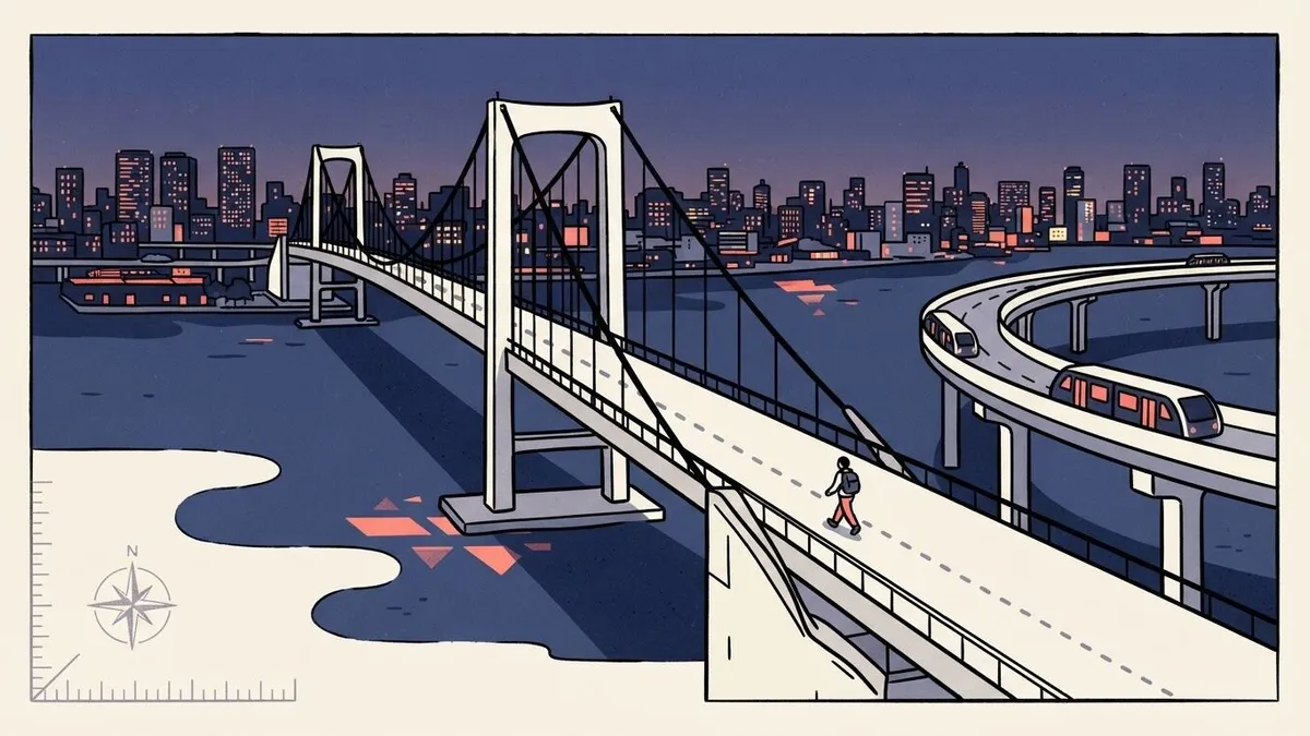 ゆりかもめ「一周」を徒歩で|新橋〜豊洲の片道約15km・約4時間20分、昼と夜景の2つの計画表